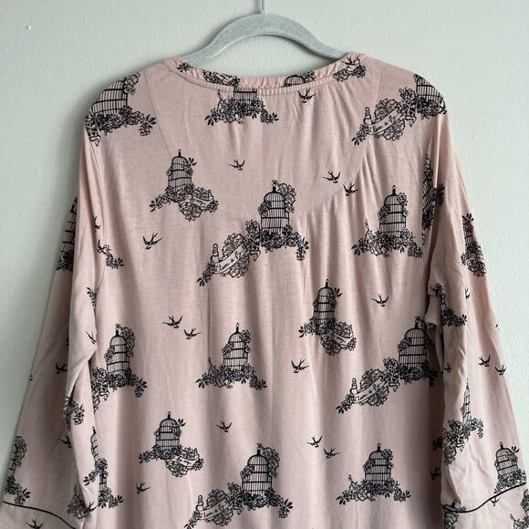Soma Pink Birdcage Print 3/4 Sleeve Pajamas Nightgown Nightshirt Size Medium - Picture 8 of 10